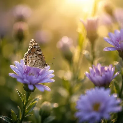 Butterfly on Dewy Lavender Garden Flower