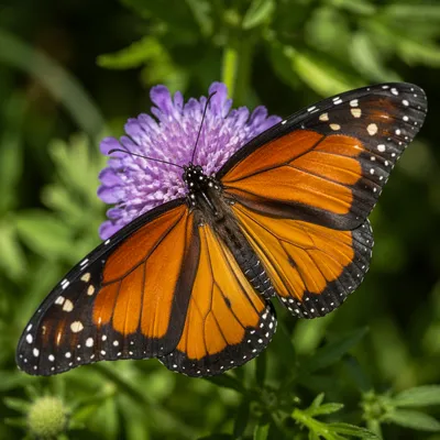 Orange Butterfly on Purple Garden Flower