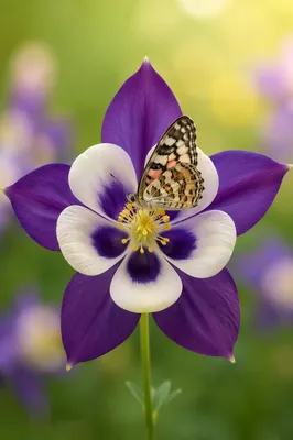 Butterfly on Purple Garden Flower Macro