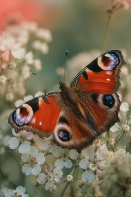 Colorful Butterfly on White Garden Blossoms