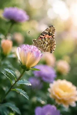 Butterfly Resting on Spring Garden Flower