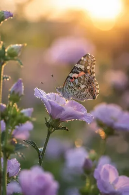 Butterfly on Dewy Lavender Garden Flower