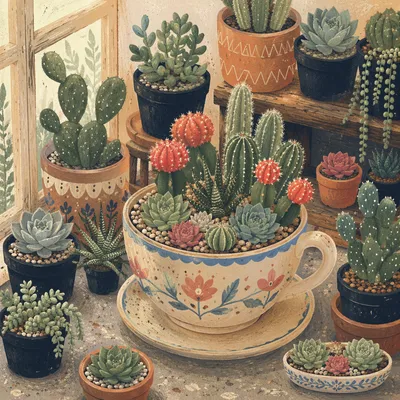 Rustic Potted Cactus and Succulent Greenhouse