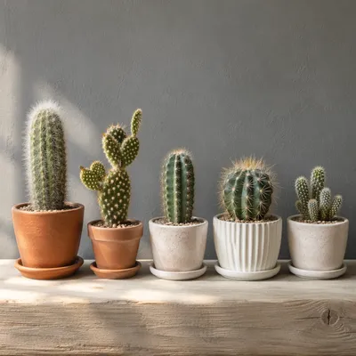 Minimalist Potted Cactus and Succulent Row