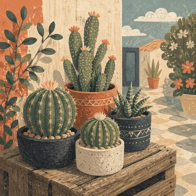 Rustic Potted Cactus Succulent Collection