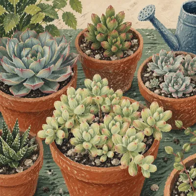 Potted Succulent Collection on Garden Table