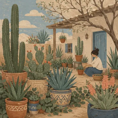 Potted Cactus Succulent Courtyard Garden