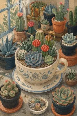 Rustic Greenhouse Cactus and Succulent Planters