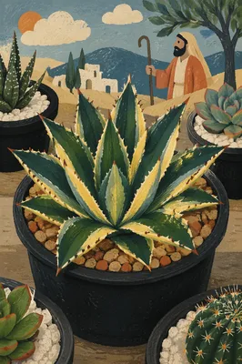 Potted Variegated Agave Succulent Collection
