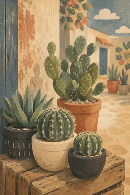 Rustic Potted Cactus and Succulent Display