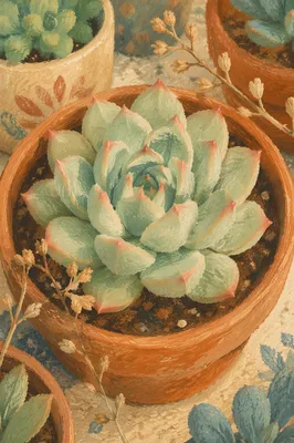 Potted Succulent Rosette in Morning Light