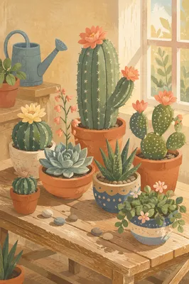 Blooming Potted Cactus and Succulent Collection