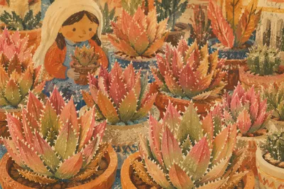 Colorful Potted Cactus Succulent Garden Closeup