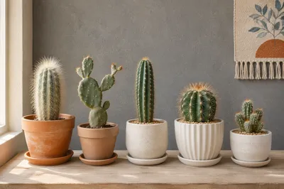 Minimalist Potted Cactus Succulent Row