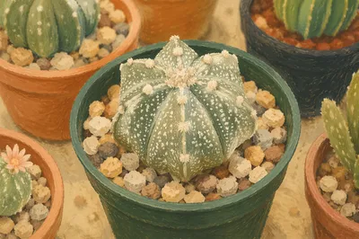 Star-Shaped Potted Cactus Succulent Close-Up