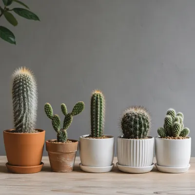 Minimalist Potted Cactus and Succulent Row
