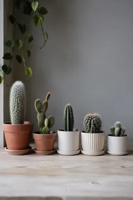 Minimalist Potted Cactus and Succulent Row