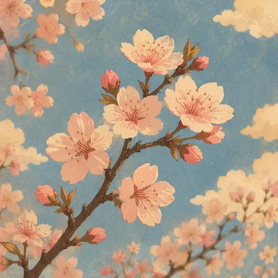 Pale Pink Cherry Blossoms in Spring Sky