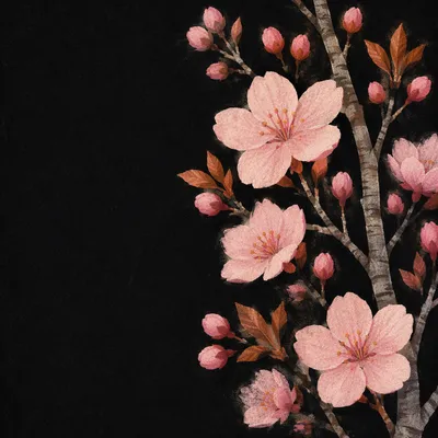Pink Cherry Blossoms on Black Background