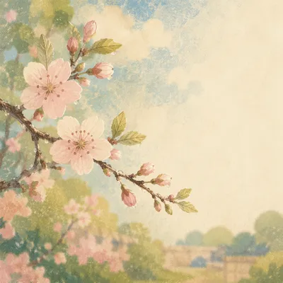 Delicate Cherry Blossom Branch in Spring Light