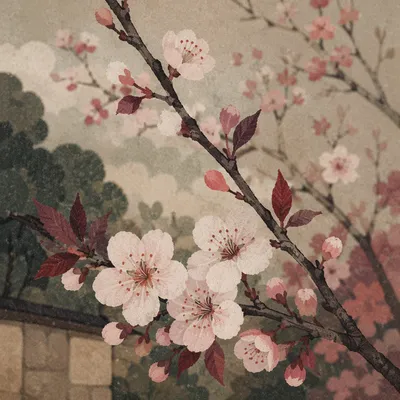 Delicate Cherry Blossom Branch in Spring