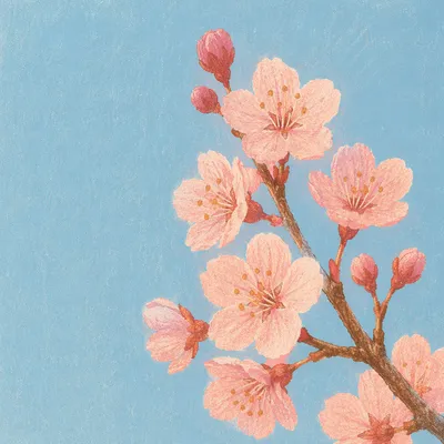 Pink Cherry Blossom Branch in Spring Sky