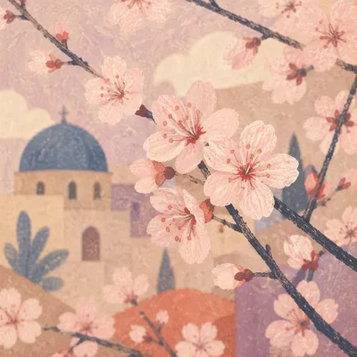 Delicate Pink Cherry Blossom Branches in Spring