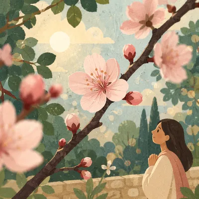 Pale Pink Cherry Blossoms in Morning Light