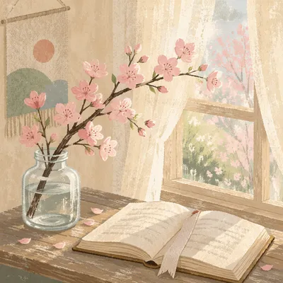 Cherry Blossom Branch in Glass Vase