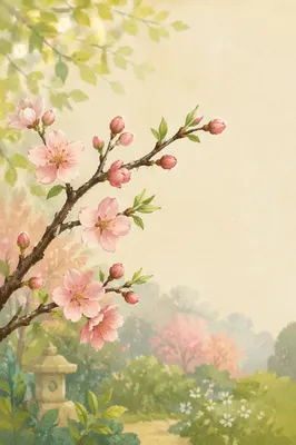 Hopeful Cherry Blossom Branch in Spring