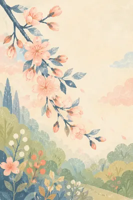 Serene Cherry Blossom Branch in Spring Light