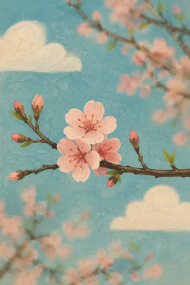 Pink Cherry Blossom Branch in Spring Light