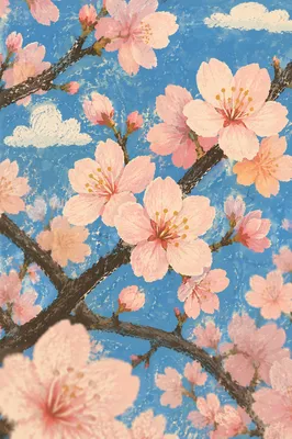 Pink Cherry Blossom Branches in Spring Sky