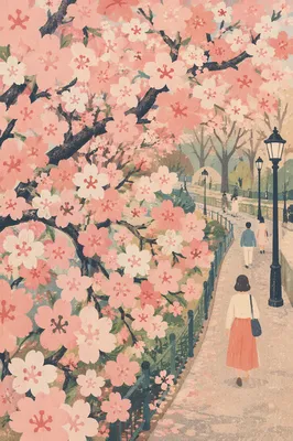 Pink Cherry Blossom Branches in Spring Park
