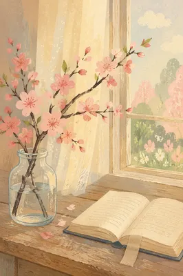 Cherry Blossom Branch in Glass Vase