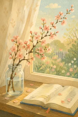 Pink Cherry Blossom Prayer Book Still Life
