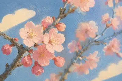 Pink Cherry Blossoms Against Spring Sky