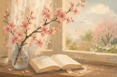 Cherry Blossom Branch in Glass Vase
