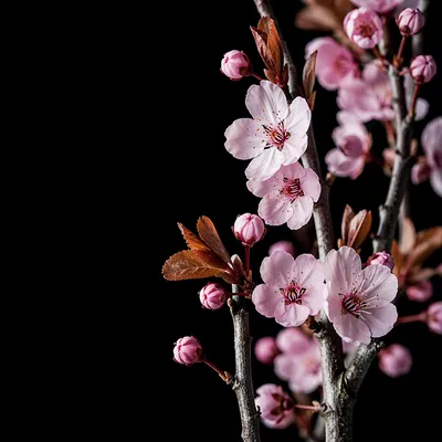 Pink Cherry Blossoms on Black Background