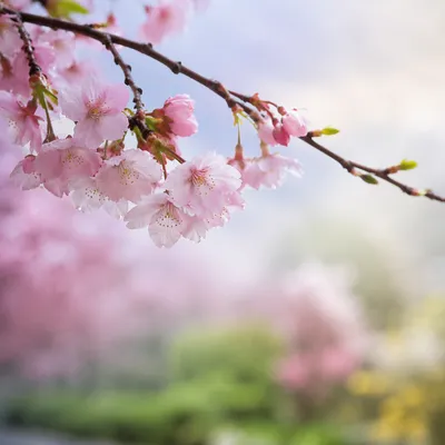 Serene Cherry Blossom Branch in Spring Light