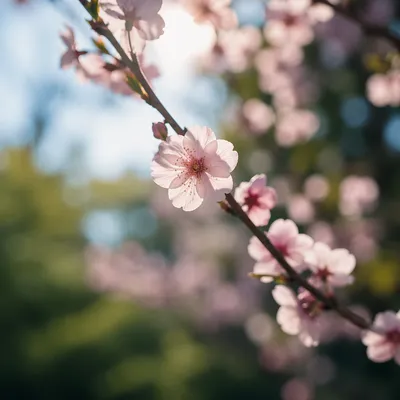 Pink Cherry Blossom Branch in Morning Light