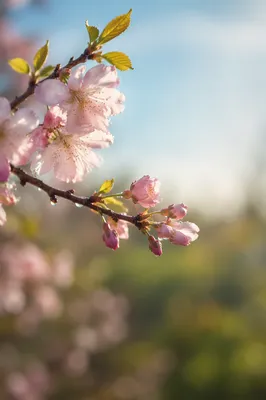 Delicate Cherry Blossom Branch in Spring Light