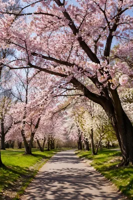 Cherry Blossom Path in Spring Morning Light