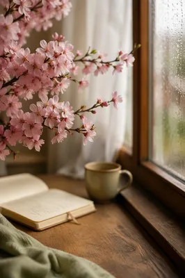 Pink Cherry Blossoms by Morning Window