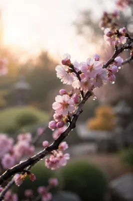 Rain-Kissed Cherry Blossoms in Spring Light