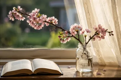 Pink Cherry Blossom Prayer Book Still Life