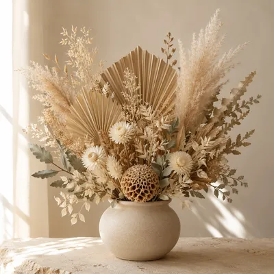 Boho Dried Flower Arrangement in Ceramic Vase