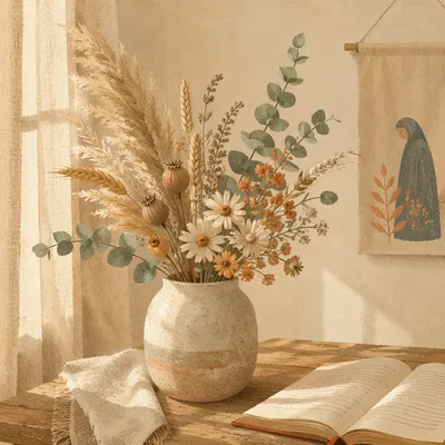 Boho Dried Flowers in Morning Prayer Corner