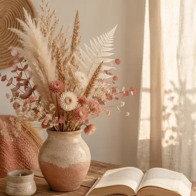 Boho Dried Flower Arrangement in Clay Vase