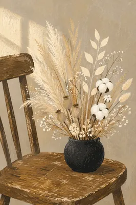Boho Dried Flower Arrangement on Vintage Chair